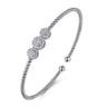 14K White Gold Bujukan Bead Cuff Bracelet with Three Pave Diamond Stations - 0.32 ct