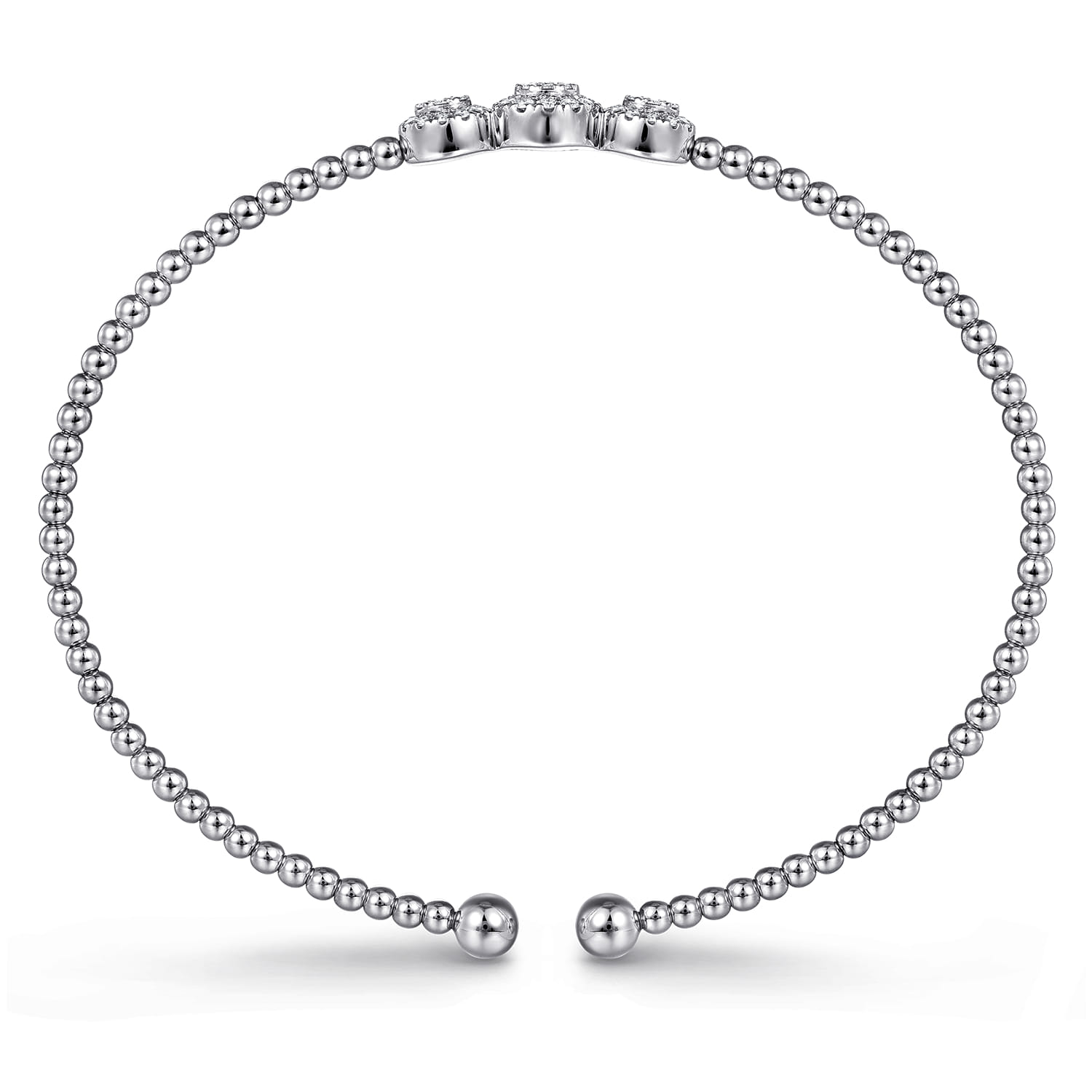 14K White Gold Bujukan Bead Cuff Bracelet with Three Pave Diamond Stations - 0.32 ct - Shot 3