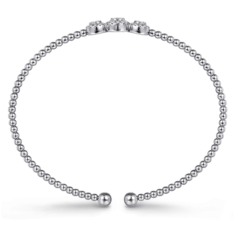 14K White Gold Bujukan Bead Cuff Bracelet with Three Pave Diamond Stations - 0.32 ct - Shot 3