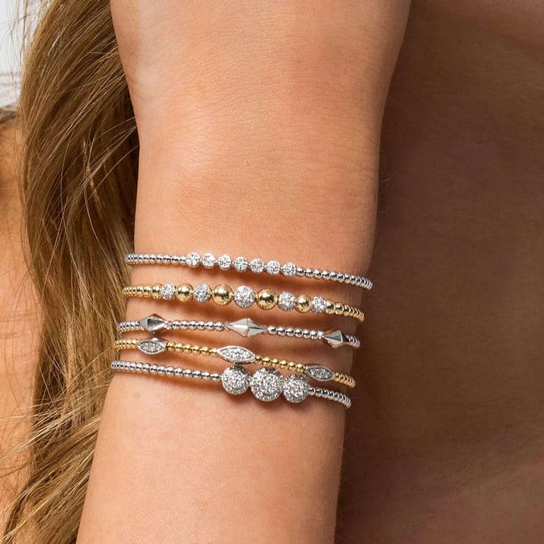 14K White Gold Bujukan Bead Cuff Bracelet with Three Pave Diamond Stations - 0.32 ct - Shot 5