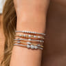 14K White Gold Bujukan Bead Cuff Bracelet with Three Pave Diamond Stations - 0.32 ct