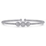 14K White Gold Bujukan Bead Cuff Bracelet with Three Pave Diamond Stations - 0.32 ct