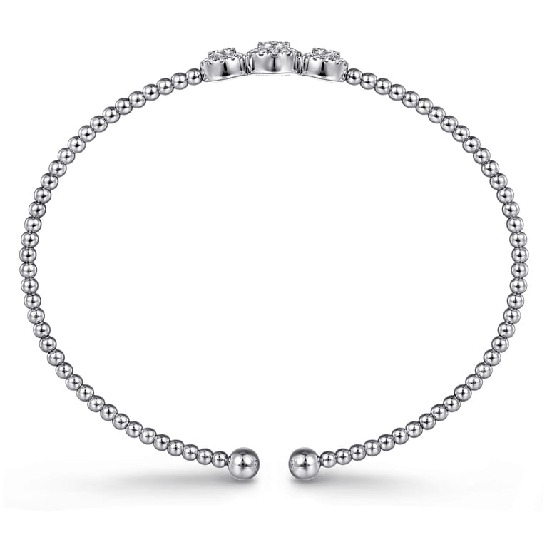 14K White Gold Bujukan Bead Cuff Bracelet with Three Pave Diamond Stations - 0.32 ct - Shot 3
