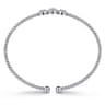 14K White Gold Bujukan Bead Cuff Bracelet with Three Pave Diamond Stations - 0.32 ct