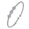 14K White Gold Bujukan Bead Cuff Bracelet with Three Quatrefoil Diamond Stations - 0.58 ct