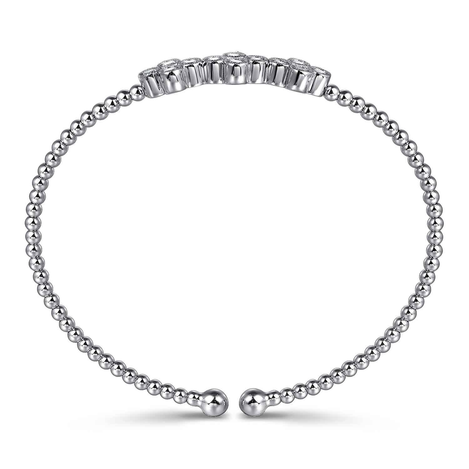 14K White Gold Bujukan Bead Cuff Bracelet with Three Quatrefoil Diamond Stations - 0.58 ct - Shot 3