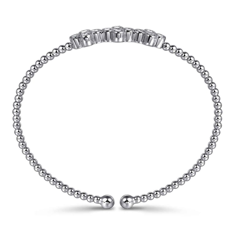 14K White Gold Bujukan Bead Cuff Bracelet with Three Quatrefoil Diamond Stations - 0.58 ct - Shot 3