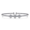 14K White Gold Bujukan Bead Cuff Bracelet with Three Quatrefoil Diamond Stations - 0.6 ct