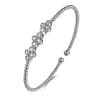 14K White Gold Bujukan Bead Cuff Bracelet with Three Quatrefoil Diamond Stations - 0.6 ct