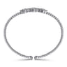 14K White Gold Bujukan Bead Cuff Bracelet with Three Quatrefoil Diamond Stations - 0.6 ct