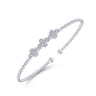 14K White Gold Bujukan Bead Cuff Bracelet with Three Quatrefoil Diamond Stations - 0.6 ct