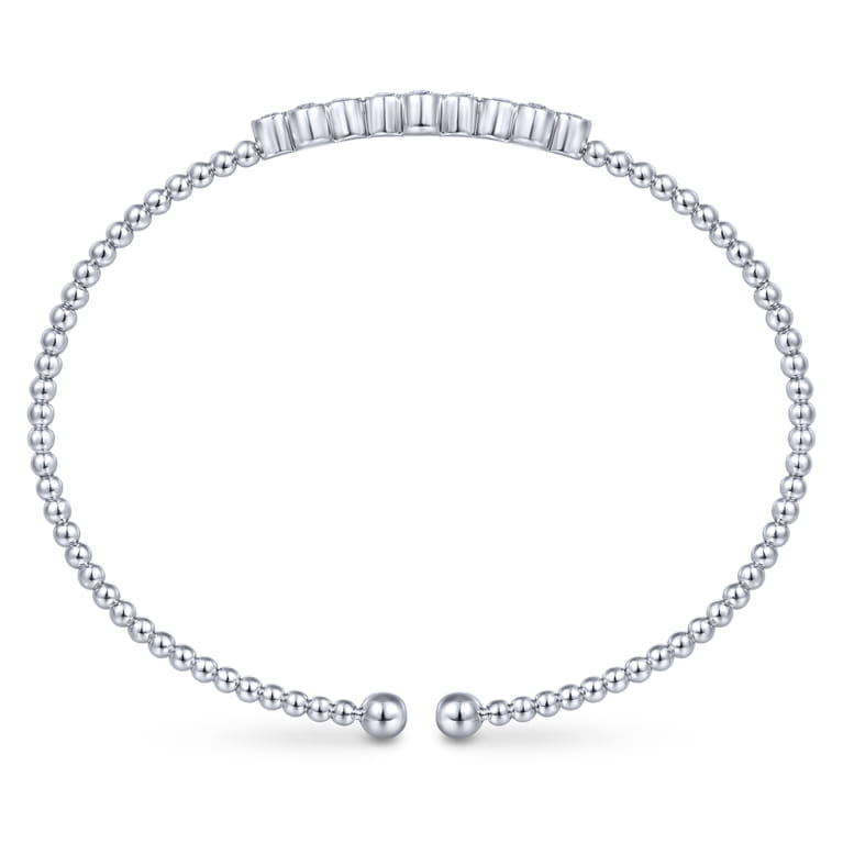14K White Gold Bujukan Bead Cuff Bracelet with Three Quatrefoil Diamond Stations - 0.6 ct - Shot 3