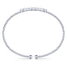 14K White Gold Bujukan Bead Cuff Bracelet with Three Quatrefoil Diamond Stations - 0.6 ct