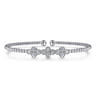 14K White Gold Bujukan Bead Cuff Bracelet with Three Quatrefoil Diamond Stations - 0.58 ct