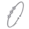 14K White Gold Bujukan Bead Cuff Bracelet with Three Quatrefoil Diamond Stations - 0.58 ct