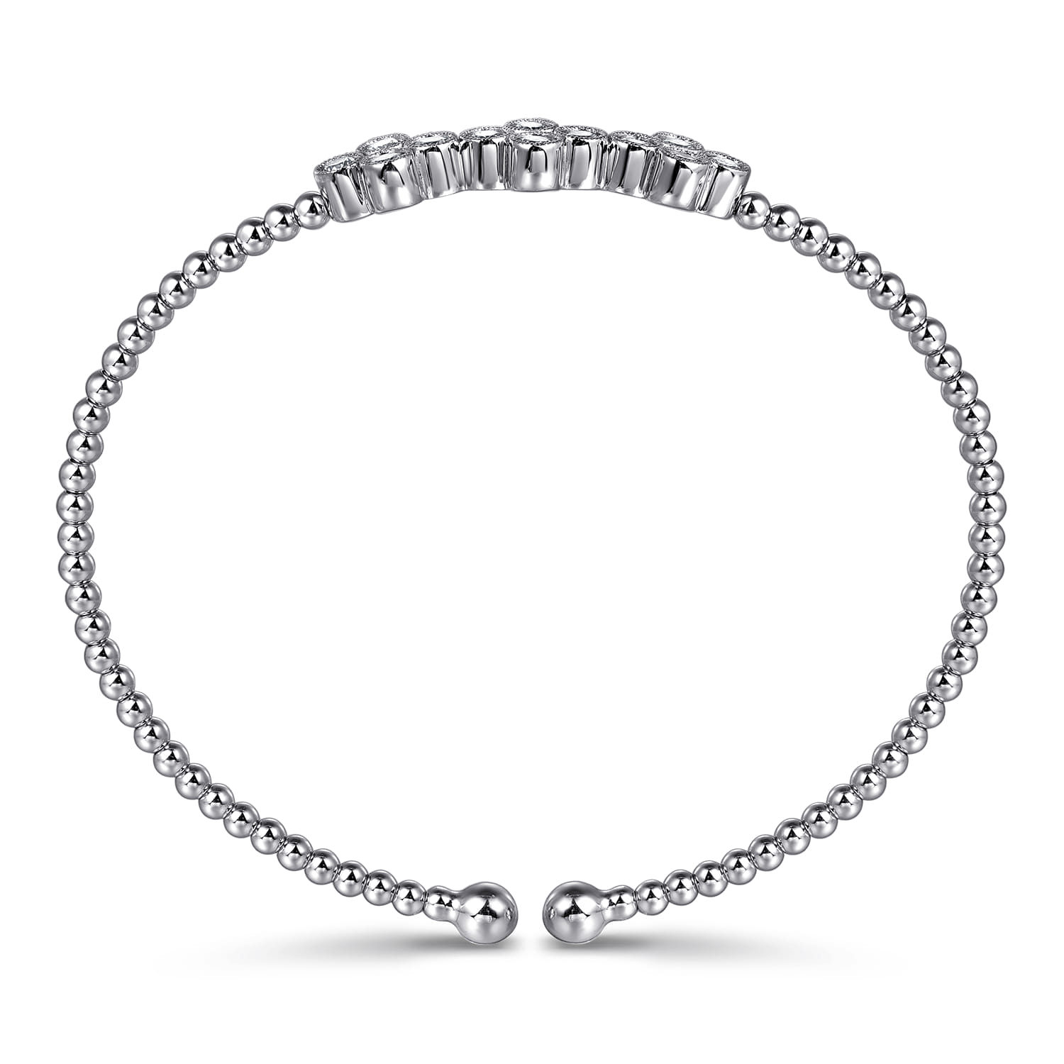 14K White Gold Bujukan Bead Cuff Bracelet with Three Quatrefoil Diamond Stations - 0.58 ct - Shot 3