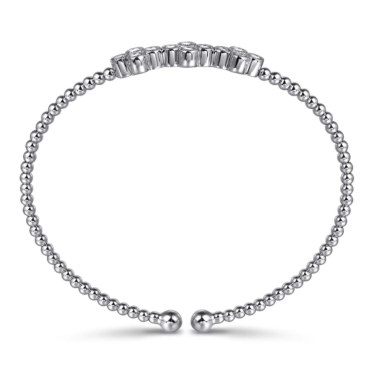 14K White Gold Bujukan Bead Cuff Bracelet with Three Quatrefoil Diamond Stations - 0.58 ct - Shot 3