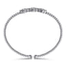 14K White Gold Bujukan Bead Cuff Bracelet with Three Quatrefoil Diamond Stations - 0.58 ct
