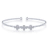 14K White Gold Bujukan Bead Cuff Bracelet with Three Quatrefoil Diamond Stations - 0.6 ct