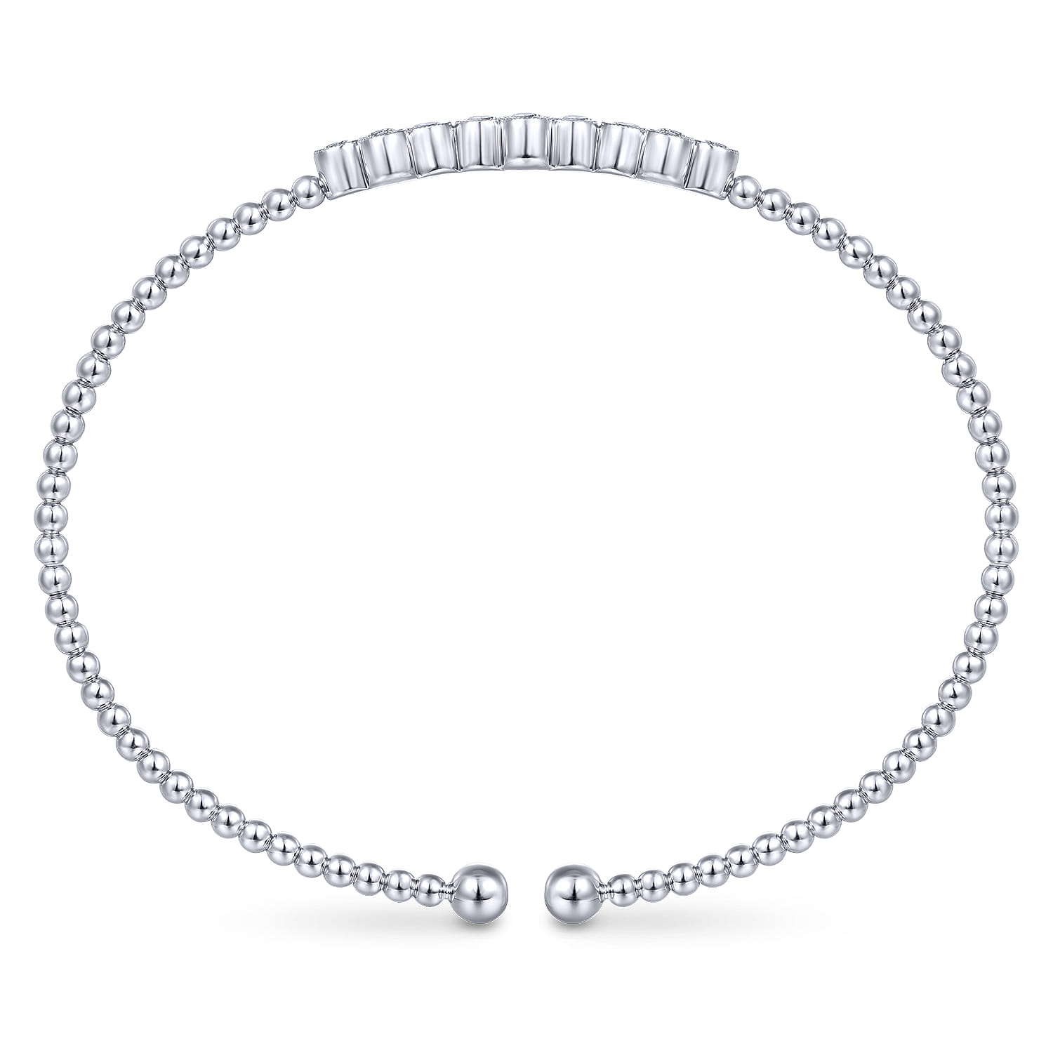 14K White Gold Bujukan Bead Cuff Bracelet with Three Quatrefoil Diamond Stations - 0.6 ct - Shot 3