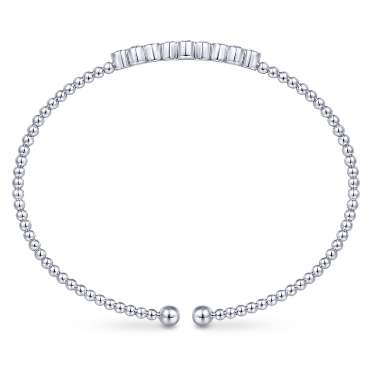 14K White Gold Bujukan Bead Cuff Bracelet with Three Quatrefoil Diamond Stations - 0.6 ct - Shot 3