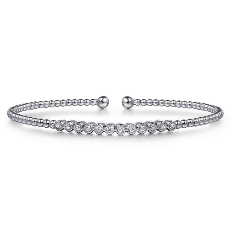 14K White Gold Bujukan Bead Diamond Bangle - 0.14 ct - Shot 1