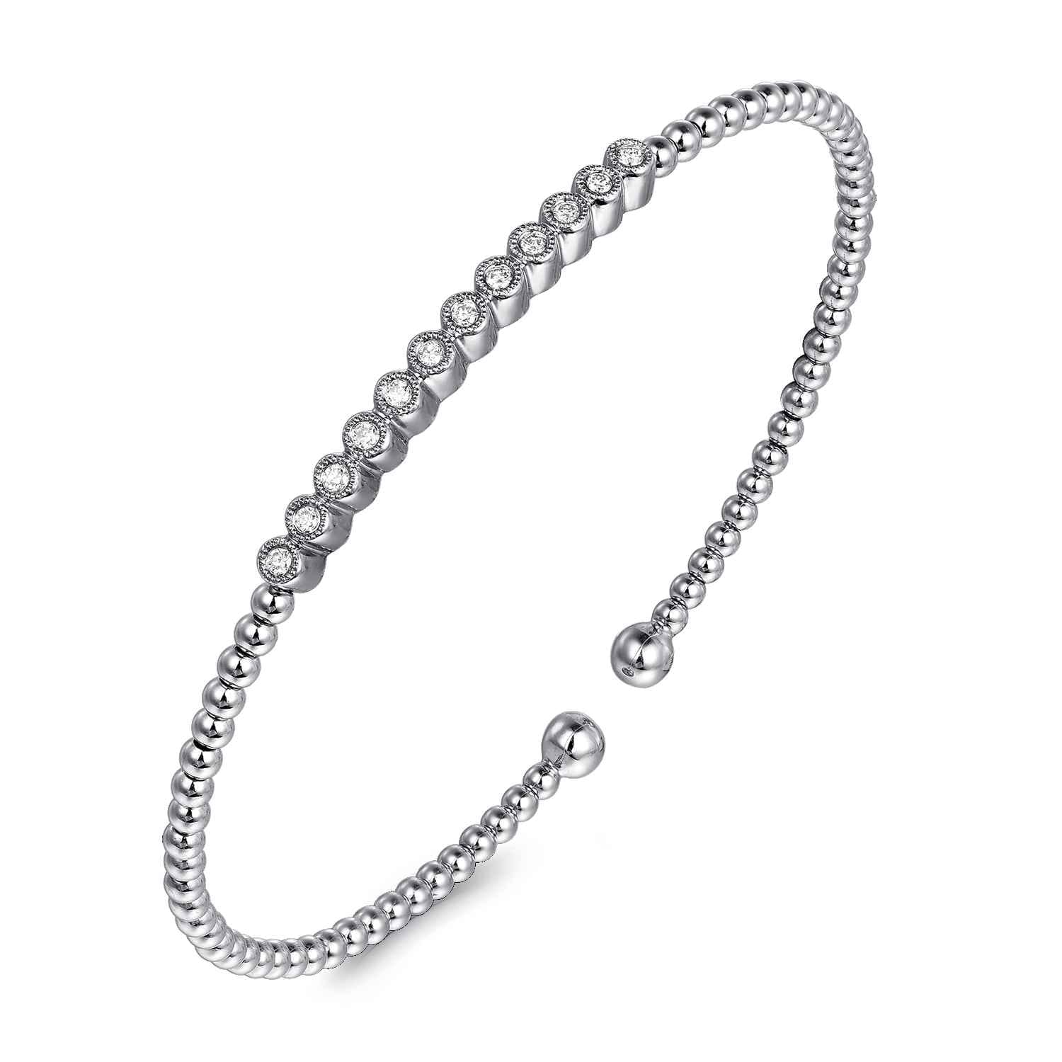 14K White Gold Bujukan Bead Diamond Bangle - 0.14 ct - Shot 2