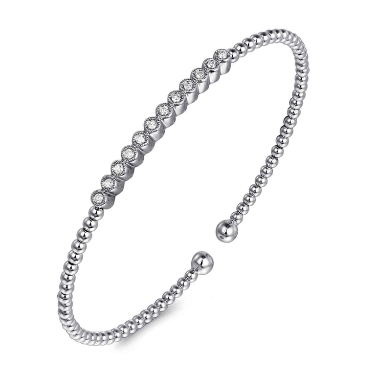 14K White Gold Bujukan Bead Diamond Bangle - 0.14 ct - Shot 2
