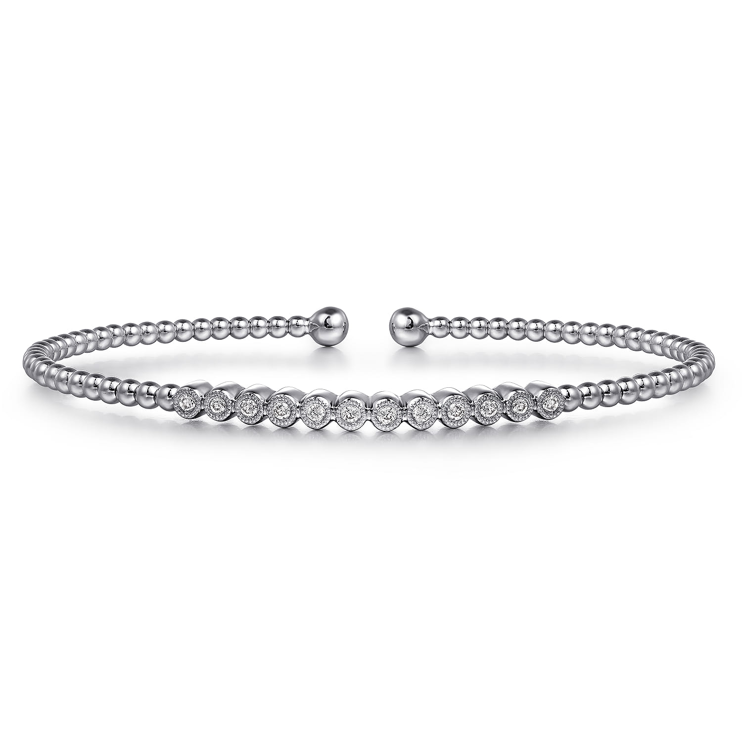 14K White Gold Bujukan Bead Diamond Bangle - 0.15 ct - Shot 1