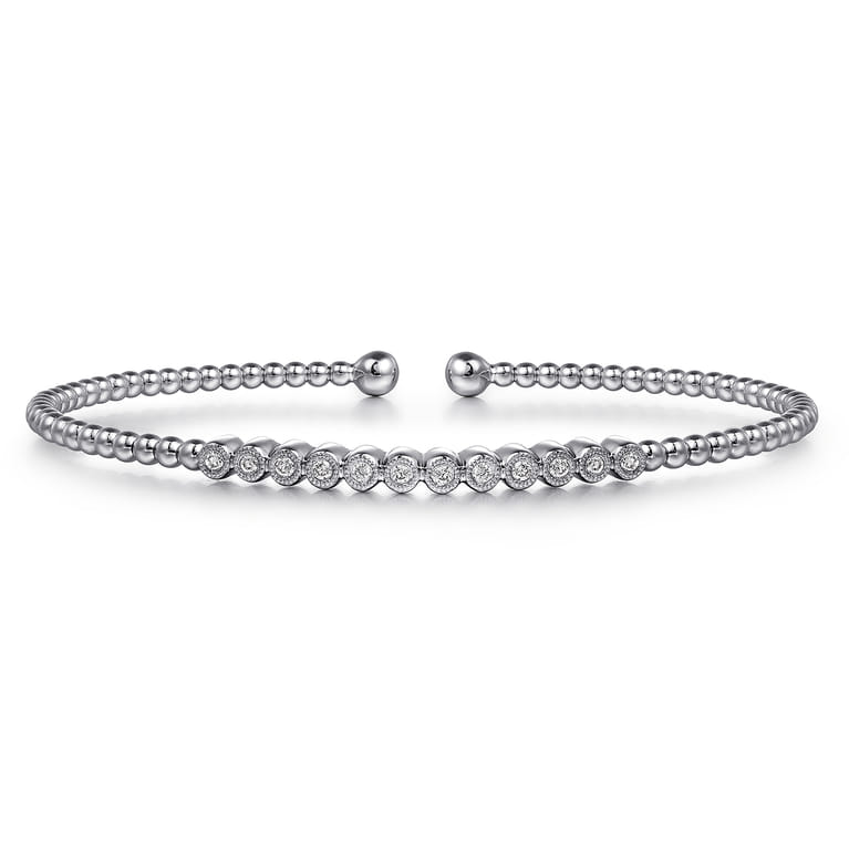 14K White Gold Bujukan Bead Diamond Bangle - 0.15 ct - Shot 1