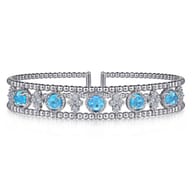 14K White Gold Bujukan Bead Diamond and Blue Topaz Cuff Bracelet