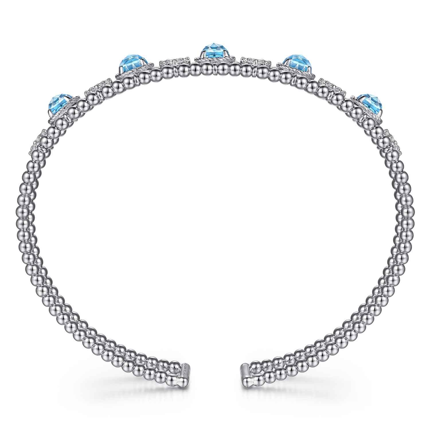 14K White Gold Bujukan Bead Diamond and Blue Topaz Cuff Bracelet - 0.57 ct - Shot 3
