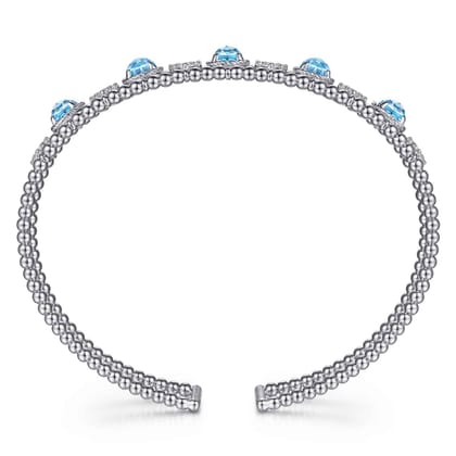14K White Gold Bujukan Bead Diamond and Blue Topaz Cuff Bracelet