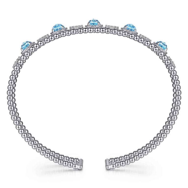 14K White Gold Bujukan Bead Diamond and Blue Topaz Cuff Bracelet - 0.57 ct - Shot 3