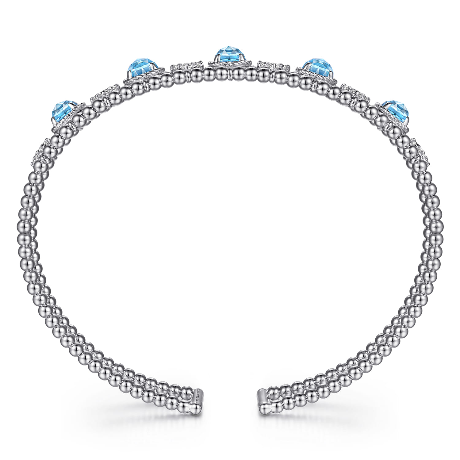 14K White Gold Bujukan Bead Diamond and Blue Topaz Cuff Bracelet - 0.57 ct - Shot 3