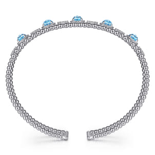 14K White Gold Bujukan Bead Diamond and Blue Topaz Cuff Bracelet