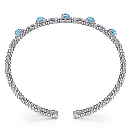 14K White Gold Bujukan Bead Diamond and Blue Topaz Cuff Bracelet