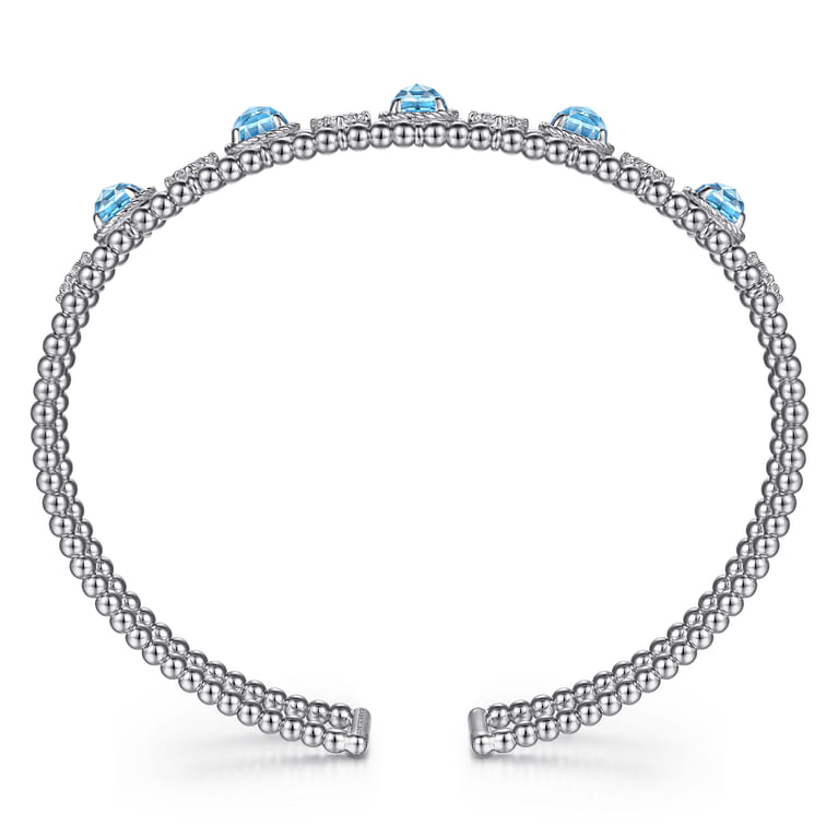 14K White Gold Bujukan Bead Diamond and Blue Topaz Cuff Bracelet - 0.57 ct - Shot 3