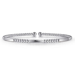 14K White Gold Bujukan Bead Open Bangle
