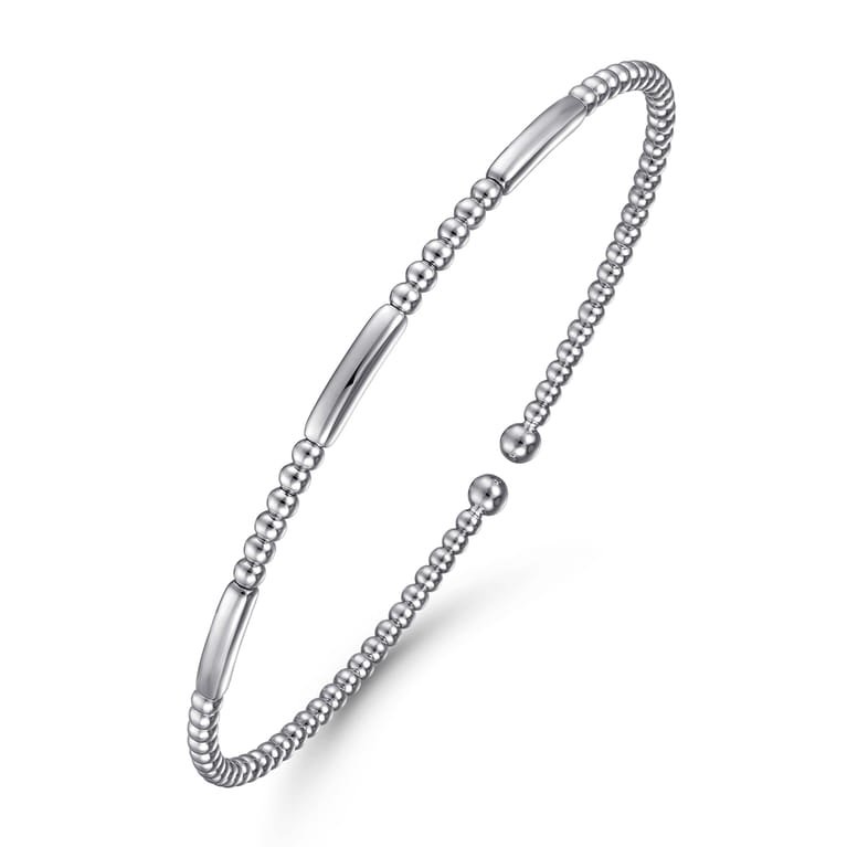 14K White Gold Bujukan Bead Open Bangle - Shot 2