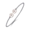 14K White Gold Bujukan Bead Split Bracelet with Pearl and Diamond Caps - 0.05 ct