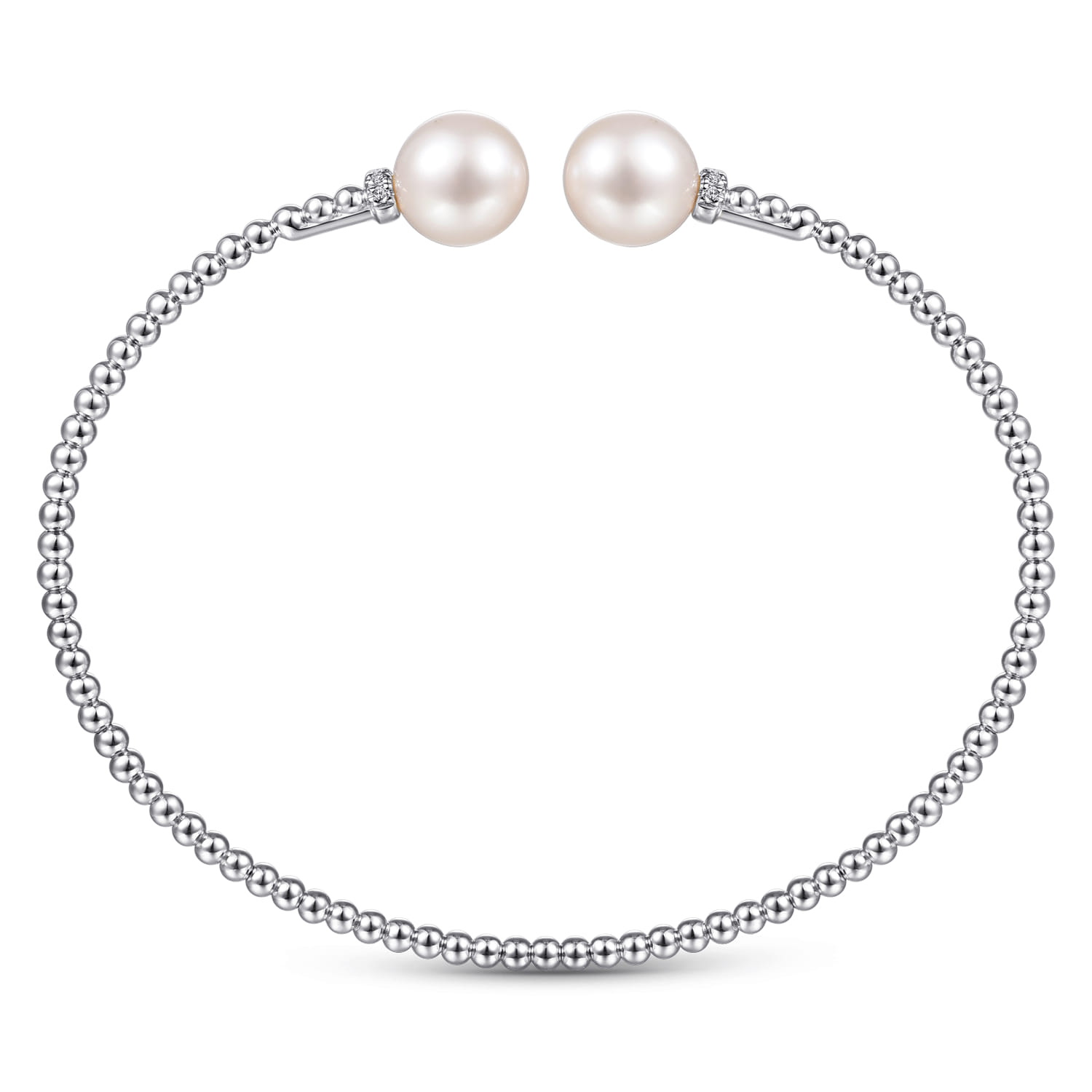 14K White Gold Bujukan Bead Split Bracelet with Pearl and Diamond Caps - 0.05 ct - Shot 3