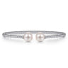 14K White Gold Bujukan Bead Split Bracelet with Pearl and Diamond Caps - 0.05 ct