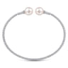 14K White Gold Bujukan Bead Split Bracelet with Pearl and Diamond Caps - 0.05 ct
