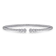 14K White Gold Bujukan Bead Split Cuff Bracelet with Bezel Set Diamonds