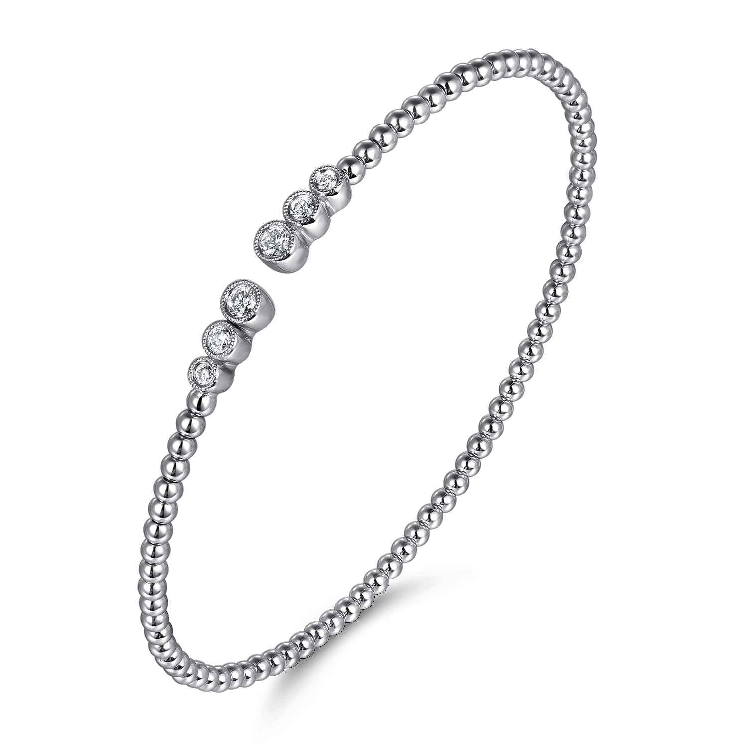 14K White Gold Bujukan Bead Split Cuff Bracelet with Bezel Set Diamonds - 0.22 ct - Shot 2