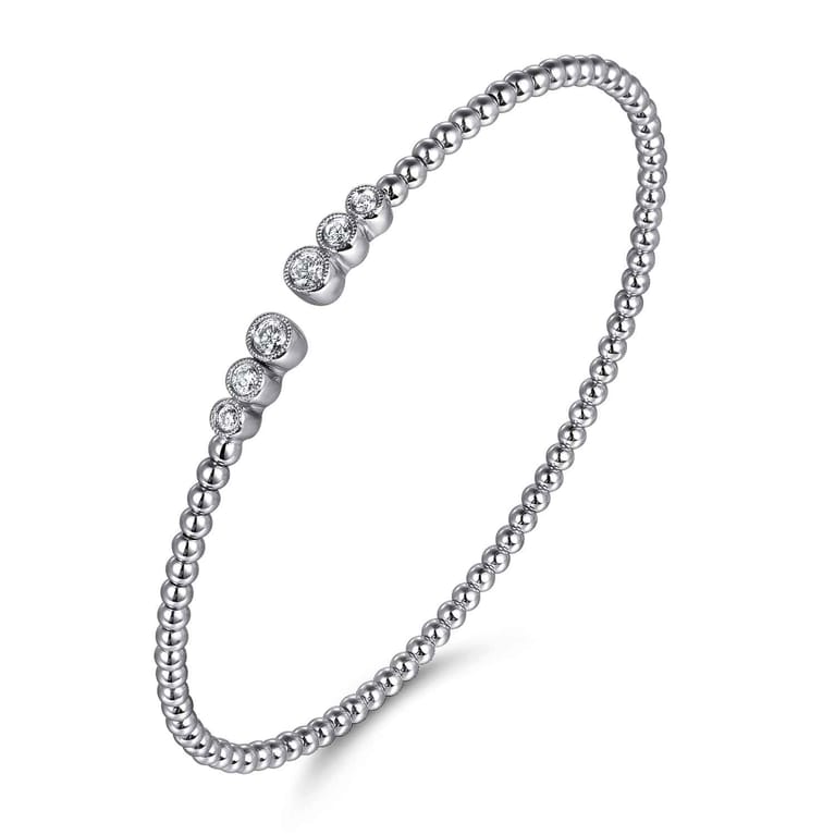 14K White Gold Bujukan Bead Split Cuff Bracelet with Bezel Set Diamonds - 0.22 ct - Shot 2