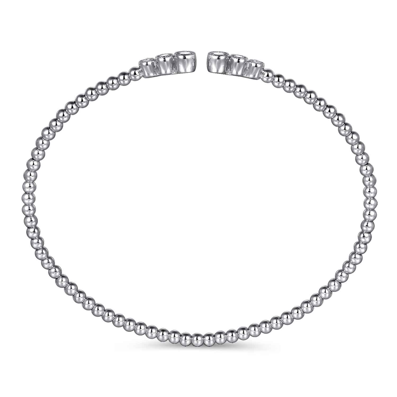 14K White Gold Bujukan Bead Split Cuff Bracelet with Bezel Set Diamonds - 0.22 ct - Shot 3