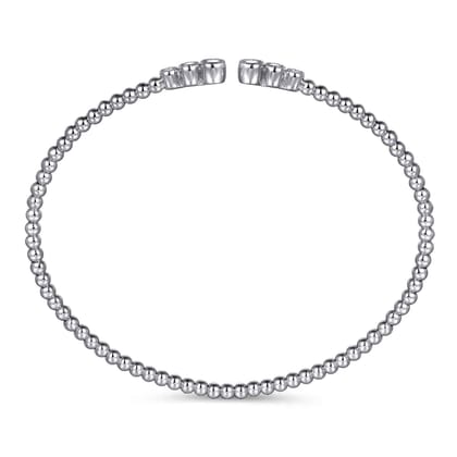 14K White Gold Bujukan Bead Split Cuff Bracelet with Bezel Set Diamonds