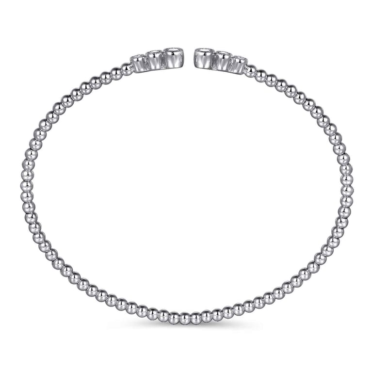 14K White Gold Bujukan Bead Split Cuff Bracelet with Bezel Set Diamonds - 0.22 ct - Shot 3